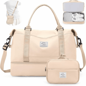 Weekender Bags for Women,Overnight Travel Duffel Bag,Personal Item Travel Bag with Shoes Compartment,Gym Bag,3Pcs Set