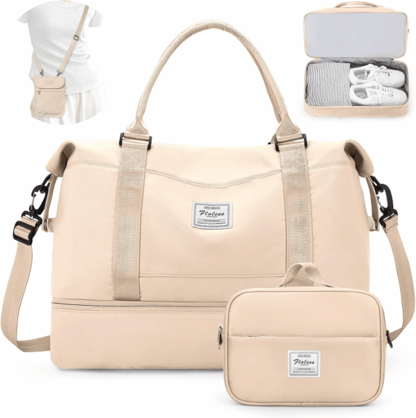 Weekender Bags for Women,Overnight Travel Duffel Bag,Personal Item Travel Bag with Shoes Compartment,Gym Bag,3Pcs Set