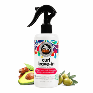 Leave in Conditioner Spray (8 Fl Oz) Paraben-Free Detangler for Kids' Curly Hair, Deep Conditioner & Tangle-Free Curls, Gentle & Nourishing with Keratin, Vitamin B5, Olive Oil & Jojoba Oil