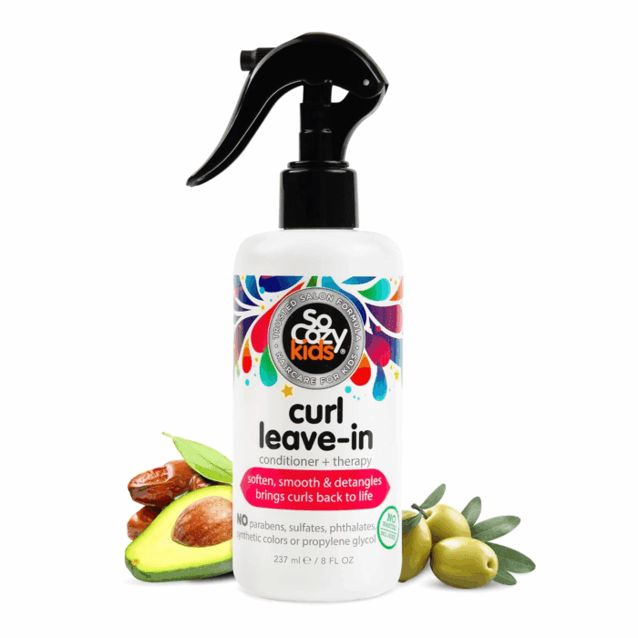 Leave in Conditioner Spray (8 Fl Oz) Paraben-Free Detangler for Kids' Curly Hair, Deep Conditioner & Tangle-Free Curls, Gentle & Nourishing with Keratin, Vitamin B5, Olive Oil & Jojoba Oil