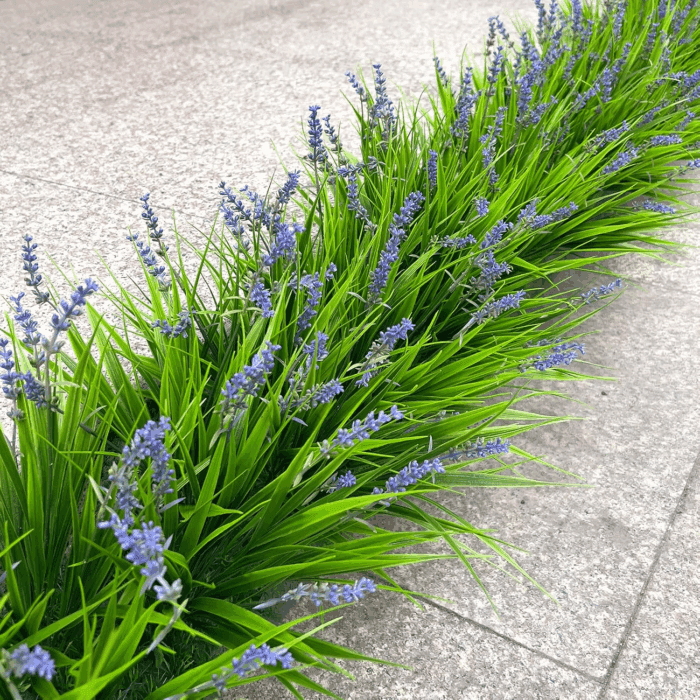 12 Bundles Artificial Plants Outdoor Fake Monkey Grass with Flowers for Pot UV Resistant Plant Decor for Window Garden Patio Hanging Planter Pathway Front Porch (Grass with Flowers) - Image 7