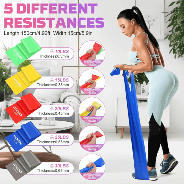 Resistance Bands, 5 Pcs Exercise Bands Elastic Stretch Bands for Fitness Yoga Pilates Stretching Strength Training, Workout Bands for Women and Men Home Gym - Image 2