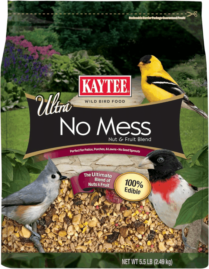 Wild Bird Ultra No Mess Nut & Fruit Food Seed Blend for Blue Jays, Woodpeckers, Juncos, Cardinals, Grosbeaks, Sparrows, and Finches, 5.5 Pound