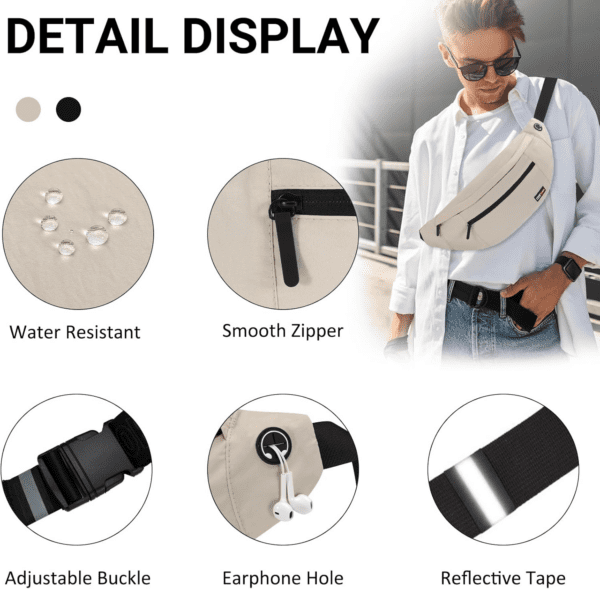 Super Large Beige Fanny Pack Sling Bag for Men Women Crossbody Sling Chest Bag for Travel Cycling Hiking Climbing - Image 4