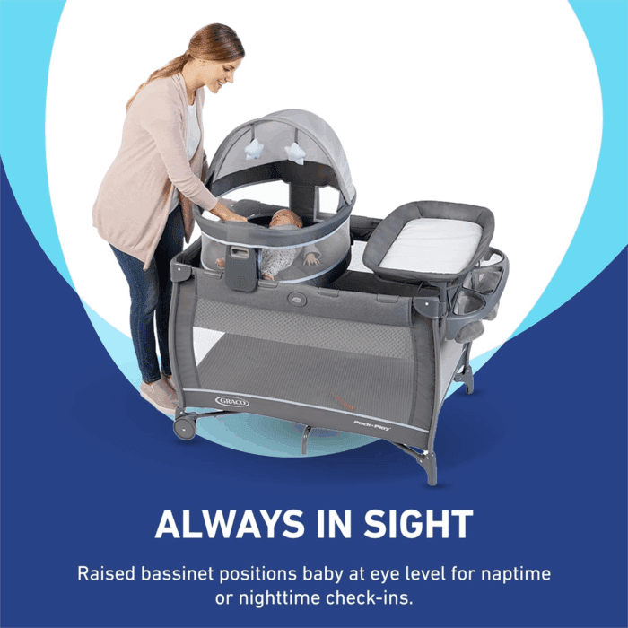 Pack N Play Dome LX Playard with Baby Bassinet, Lightweight Portable Crib, Push-Button Fold Travel Crib, Redmond, Convertible - Image 2