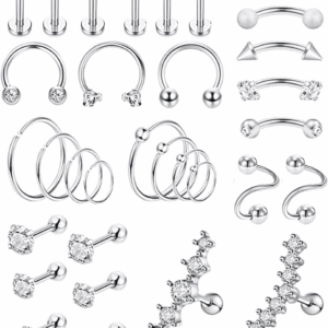 32Pcs Stainless Steel Cartilage Stud Earrings for Women Conch Helix Tragus Daith Conch Hoop Earing Piercing Jewelry Set