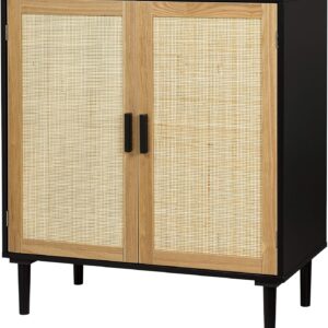 Sideboard Buffet Cabinet, Kitchen Storage Cabinet with Rattan Decorated Doors, Accent Liquor Cabinet for Bar, Dining Room, Hallway, Cupboard Console Table, 31.5X 15.8X 34.6 Inches