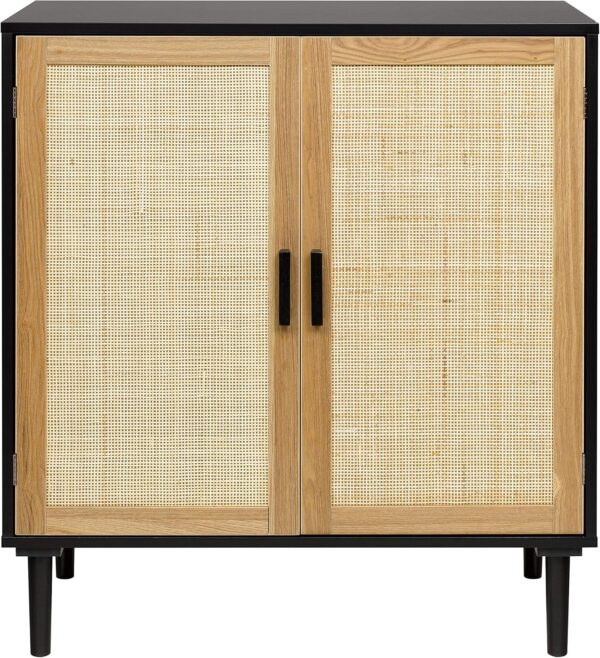 Sideboard Buffet Cabinet, Kitchen Storage Cabinet with Rattan Decorated Doors, Accent Liquor Cabinet for Bar, Dining Room, Hallway, Cupboard Console Table, 31.5X 15.8X 34.6 Inches - Image 5