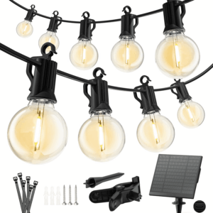 Solar Outdoor Lights - 38 FT Solar String Lights with USB Port and Cable Ties, Commercial Shatterproof G40 LED Bulbs, Waterproof Hanging Patio Light for Backyard Porch Bistro Decor
