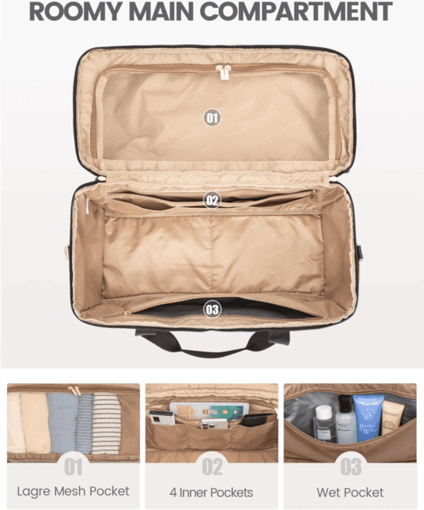Travel Duffle Bag, Weekender Bags for Women, Carry on Duffel Bags for Airplanes, Overnight Bag with Toiletry Bag, Hospital Bag for Labor and Delivery, Yoga Gym Bag with Wet Pocket, 3Pcs Set - Image 3