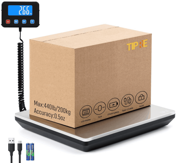 Digital Shipping Postal Scale 0.5 Oz High Accuracy！440Lb Commercial Weight Scale for Package, Small Business, Mail, Warehouse, Home, Battery & Charging Cable Included