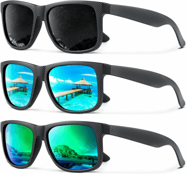 Sunglasses Men Polarized Sun Glasses for Mens Womens Classic Matte Black Frame UV Protection 3Pack