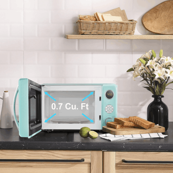GLCMKA07GNR-07 Retro Microwave Oven, LED Lighting, Pull Handle Design, Child Lock, Surf Green, 0.7 Cu Ft - Image 2