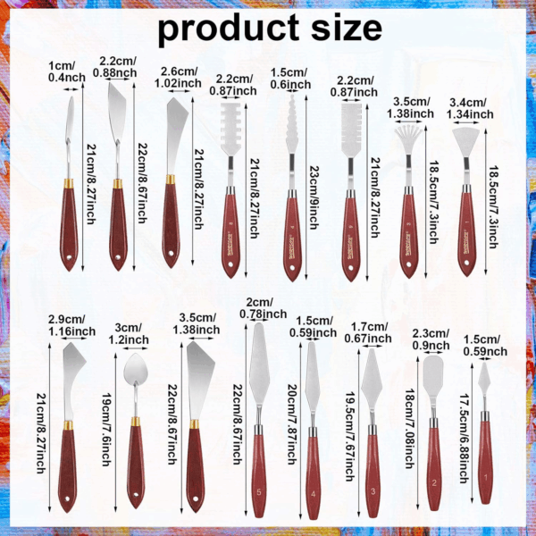 16 Pieces Painting Knife Set Stainless Steel Palette Knife Set Draw Mixing Scraper Pallet Spatula with Wooden Handle for Oil Painting Accessories Acrylic Color Mixing Supplies (Red) - Image 2