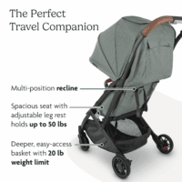 Minu V2 Travel Stroller Lightweight, Portable Design One-Hand Fold Shoulder Strap and Leather Bumper Bar Included Greyson (Charcoal Mélange/Carbon Frame/Saddle Leather) - Image 3