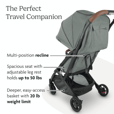 Minu V2 Travel Stroller Lightweight, Portable Design One-Hand Fold Shoulder Strap and Leather Bumper Bar Included Greyson (Charcoal Mélange/Carbon Frame/Saddle Leather) - Image 3