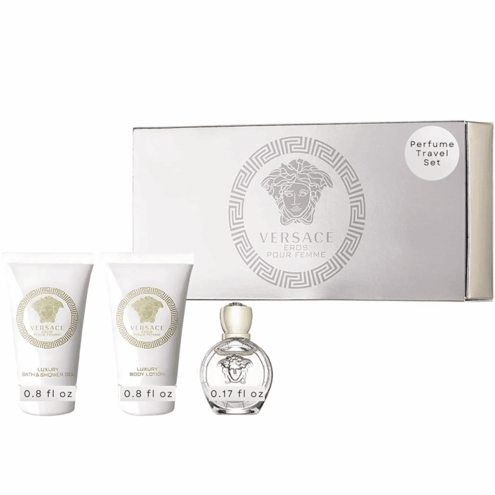 Eros Pour Femme Perfume for Women Travel Mini Gift Set- EDP, Shower Gel, Body Lotion
