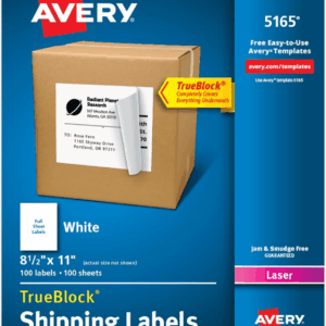 Full-Sheet Printable Shipping Labels, 8.5" X 11" Customizable Stickers, White, 100 Blank Mailing Labels, Great for Mailing, Shipping, Organizing, and More (5165)