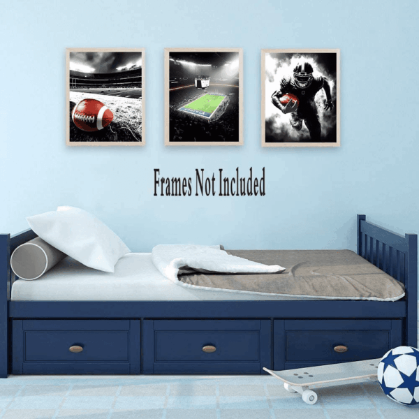 American Football Sport Canvas Wall Art,American Football Art Prints, Rugby Art Poster, Black White Gym Artwork Prints for Bedroom Man Cave Boy'S Bedroom Decor,Set of 4 (8"X10", No Frame - Image 3