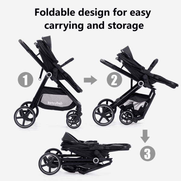2-In-1 Baby Stroller with Bassinet Mode - Folding Infant Newborn Pram Stroller with Reversible Seat - Toddler Strollers for 0-36 Months Old Babies - Image 6