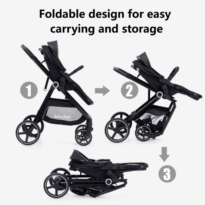 2-In-1 Baby Stroller with Bassinet Mode - Folding Infant Newborn Pram Stroller with Reversible Seat - Toddler Strollers for 0-36 Months Old Babies - Image 6