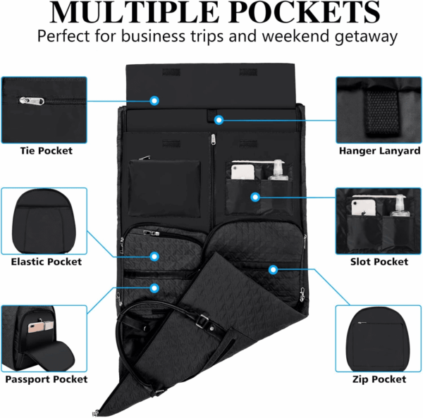 Garment Bag for Travel with Toiletry Bag Convertible Carry on Weekender Bag Large Travel Duffel Bags for Women 2 in 1 Hanging Suitcase Suit Travel Bags for Women & Men 3Pcs Set (G-Black) - Image 2