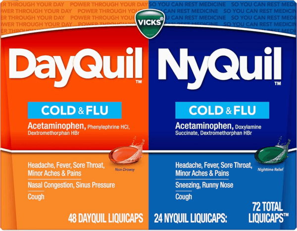 Dayquil & Nyquil Co-Pack, Cold & Flu Medicine, Powerful Multi-Symptom Daytime & Nighttime Relief for Headache, Fever, Sore Throat, Minor Aches & Pains, & Cough, 72Ct - Image 7