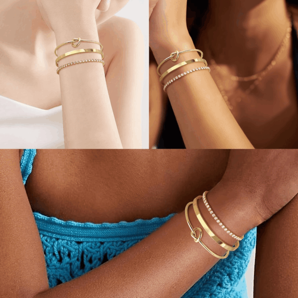 Gold Bangle Cuff Knot Bracelet for Women Stack Non Tarnish 14K Gold Plated Dainty Cubic Zirconia Tennis Bracelets Jewelry Set for Women Trendy - Image 2
