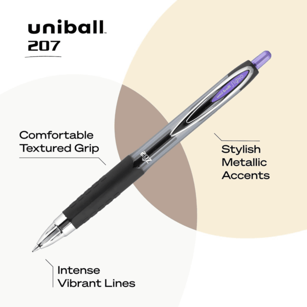 Uniball Signo 207 Gel Pen, Retractable, Medium 0.7 Mm, Purple Ink, Smoke/Black/Purple Barrel, Dozen - Image 4