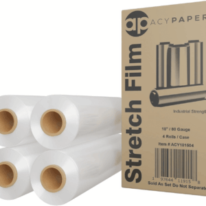 , 18" Stretch Film/Wrap 1500 Feet 80 Gauge Industrial Strength, up to 800% Stretch 20 Microns Clear Cling Durable Adhering Packing Moving Packaging Heavy Duty Shrink Film (4 Rolls/Box)