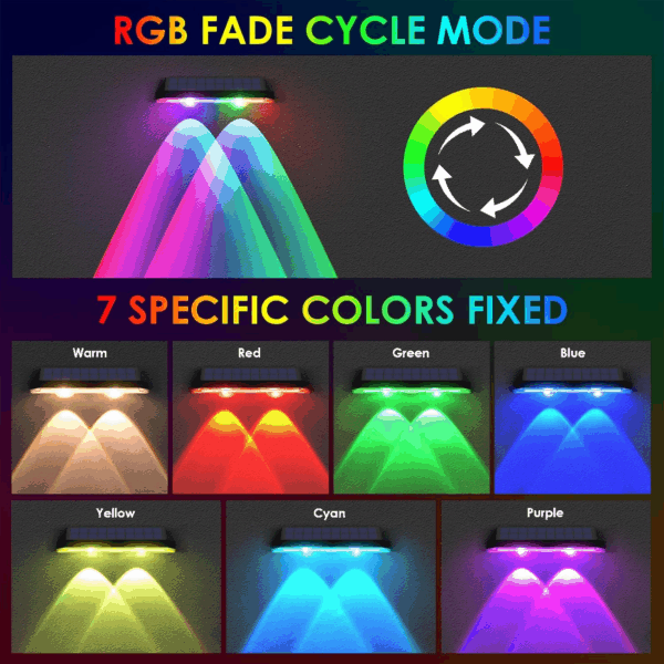 Solar Fence Lights Outdoor - Warm White & RGB 6 Color, Dusk to Dawn Deck Light, IP65 Waterproof Garden Lights for Outside/Backyard/Railing/Step/Patio/Wall (8 Pack) - Image 2