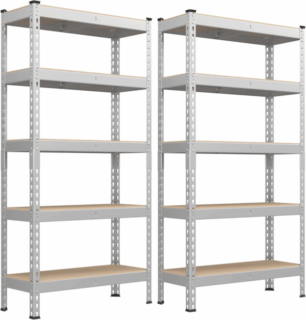5-Tier Storage Shelves, Set of 2 Garage Storage, Boltless Assembly, Adjustable Shelving Units, 11.8 X 29.5 X 59.1 Inches, Load 1929 Lb Each, Shed Warehouse Basement, Silver UGLR300E02