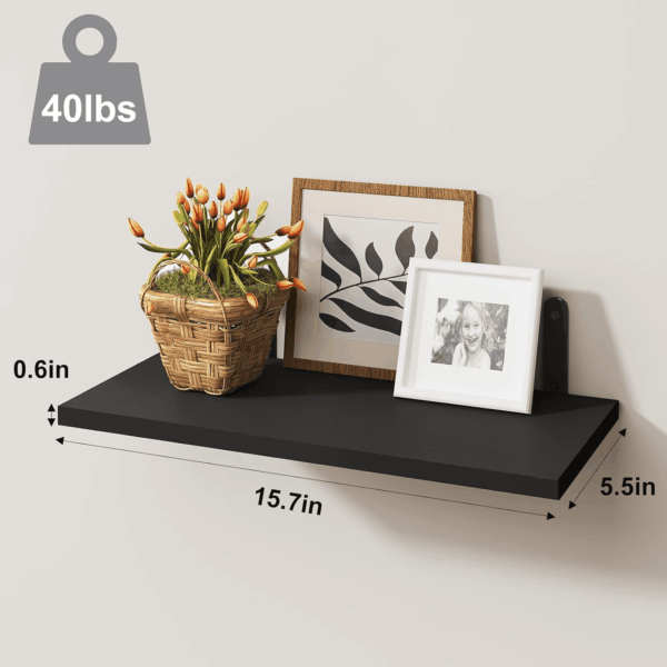 Floating Shelves - 4 Set Farmhouse Wood Wall Mounted Shelves for Bedroom & Bathroom Storage, Book Shelf - Black - Image 3