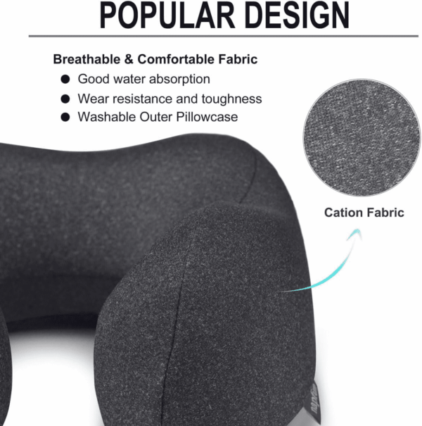 Travel Pillow, Travel Accessories & Travel Essentials for Airplane Upgraded 100% Pure Memory Foam Travel Neck Pillow for Flight Headrest Sleep, Portable Plane Necessities, Full Black - Image 3