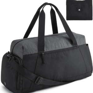Gym Bags for Men Women, Foldable Travel Duffle Bag, Lightweight Weekender Duffel Bag with Shoe Compartment, Water Resistant Workout Duffle Sports Bag for Travel Yoga, Black