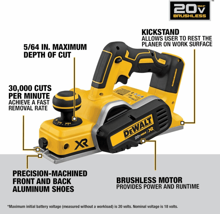 20V MAX Planer, 30,000 Cuts per Minute, 2 Mm Cut Depth, Brushless Motor, Bare Tool Only (DCP580B) - Image 2