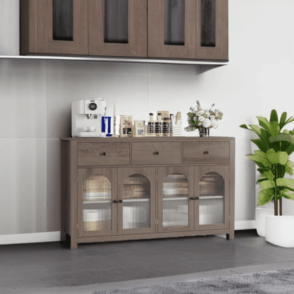 55.1" Large Sideboard Buffet Cabinet with Storage, Farmhouse Kitchen Display with 3 Drawers and 4 Doors, Wood Coffee Bar for Kitchen, Ash Grey - Image 6
