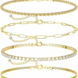 Gold Ankle Bracelets for Women Waterproof - Dainty 6Pcs 14K Gold Plated Anklets Layered Cuban Link Chain Herringbone Cute Anklets Set Pack Summer Beach Jewelry Gift for Women Teen