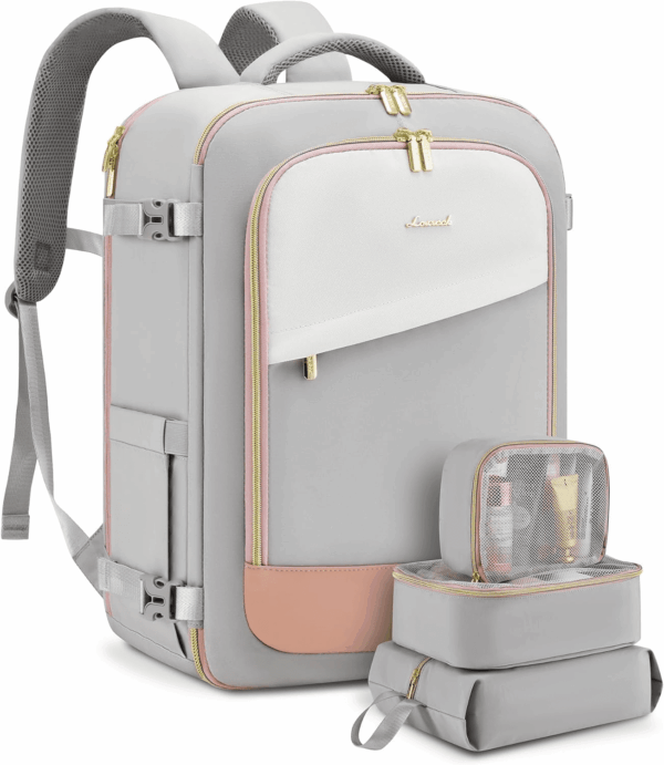 Travel Backpack for Women, 40L Carry on Backpack Flight Approved, Large Personal Item Bag Fits 17 Inch Laptop, TSA Approved Luggage with 3 Packing Cubes,Waterproof Weekender Gym Essentials