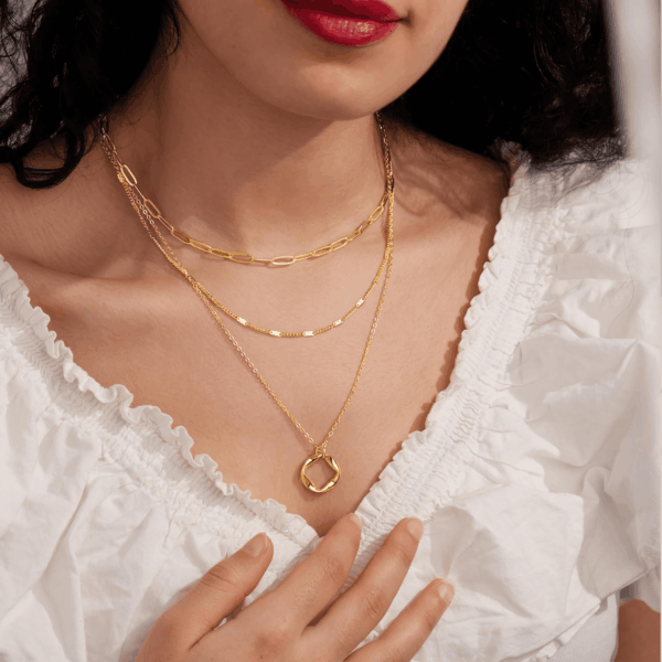 Layered Gold Necklaces for Women,Stackable Dainty 14K Gold Silver Plated Trendy Circle Paperclip Chain Pendant Choker Necklace,Simpl Diamond Cross Bow Jewelry Set Gifts for Women - Image 3