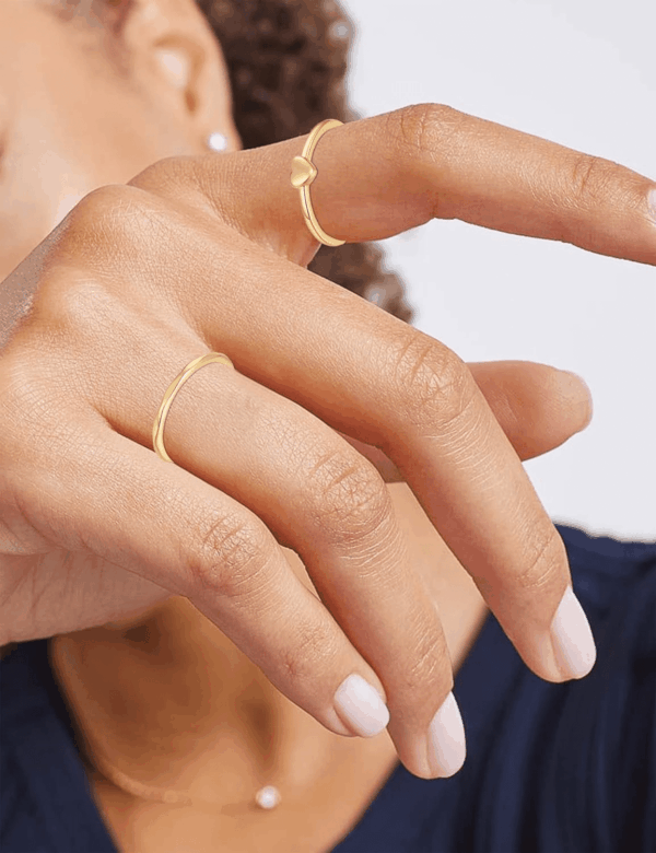 8-12PCS 14K Gold Stacking Ring Set for Women Dainty Thumb Stackable Rings Gold Heart CZ Non Tarnish Rings Plain Band Size 4-11 - Image 5