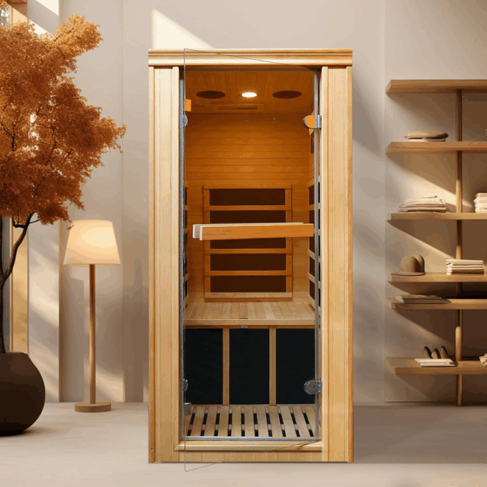 Sauna Home Sauna with Bluetooth & Reading Lighting,1 Person Infrared Sauna Spa Room with Foot Temperature Control,980W - Image 4