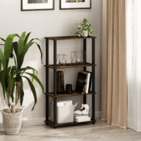 Turn-S-Tube 4-Tier Compact Multipurpose Shelf Display Rack with Square Tube, Amber Pine/Black - Image 2