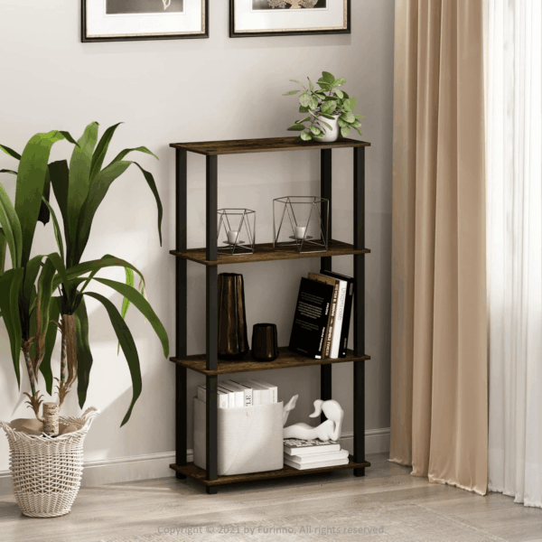 Turn-S-Tube 4-Tier Compact Multipurpose Shelf Display Rack with Square Tube, Amber Pine/Black - Image 2