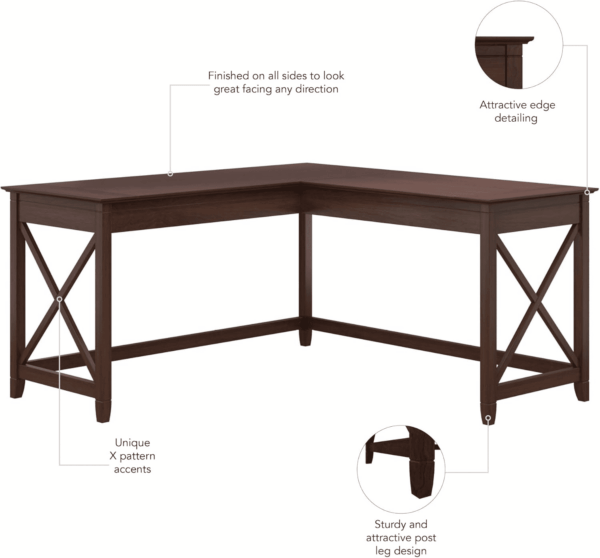 Bush Furniture Key West 60W Modern Farmhouse L Shaped Desk in Bing Cherry | 60-Inch Corner Table for Home Office - Image 5