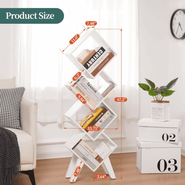 White Bookshelf, Wood Small Bookcase 4-Tier Book Shelf for Bedroom, Tall Bookcases Book Organizer, Modern Bookshelves Floor Standing for Cds/Books in Small Spaces, Living Room, Home Office - Image 3