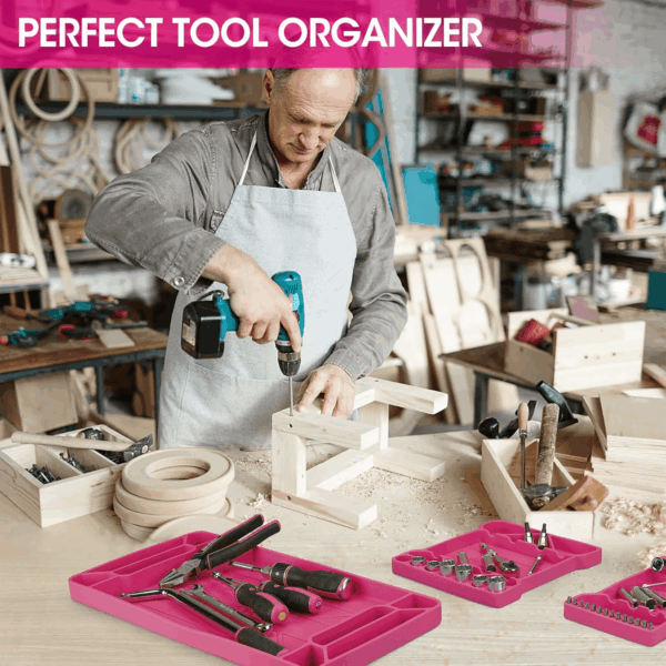 Flexible Tool Tray, Silicone Tool Holder for Mechanics Storage, Heat and Chemical Resistant Tool Organizer for Automotive, Industry and Household(3Pack Pink) - Image 7