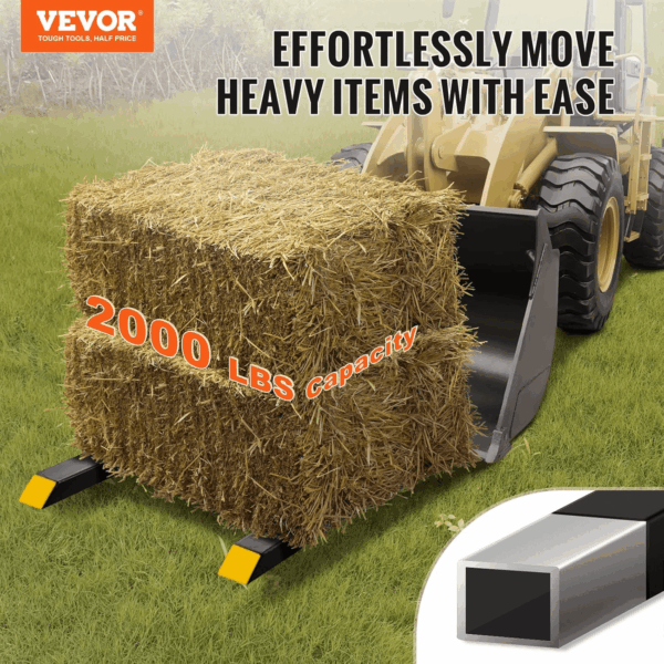 60" 2000Lbs Heavy Duty Pallet Forks with Adjustable Stabilizer Bar for Loader Bucket Skid Steer Tractor, Black - Image 2