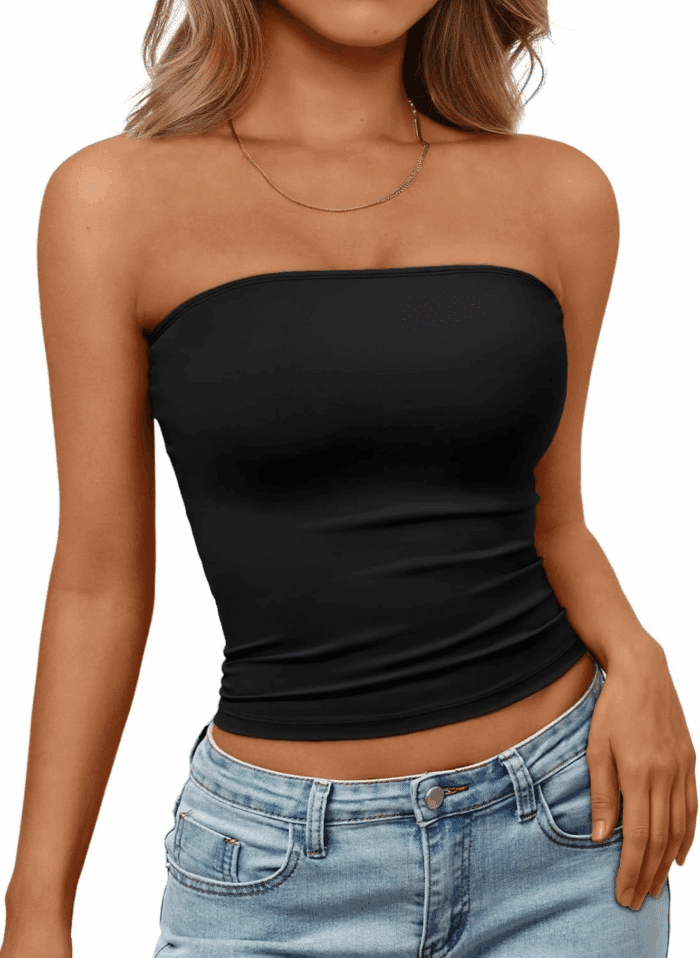Womens Strapless Tube Tops Basic Backless Sleeveless Bandeau Going Out Crop Tops Cute 2025 Summer Clothes