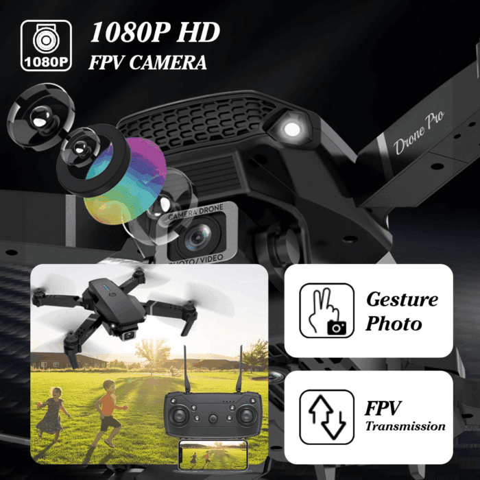 Drone with 1080P Camera for Kids, Foldable Mini Drone for Kids Boys Beginners, 2 Batteries, Toys Drone, Gestures Selfie, One Key Start, 360° Flips, Toy Gifts for Boys Black E88 - Image 2